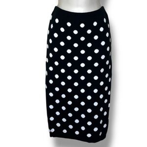 Forever 21 Black White Polka Dot Sweater Knit Retro Pencil Skirt Women Small